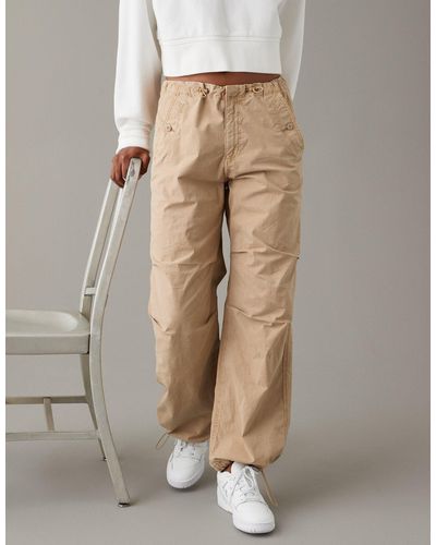 American Eagle Outfitters Ae Snappy Stretch Low-rise Parachute Pant - Natural