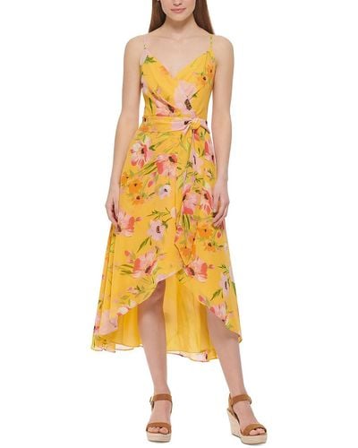 Vince Camuto Floral V-neck Fit & Flare Dress - Yellow