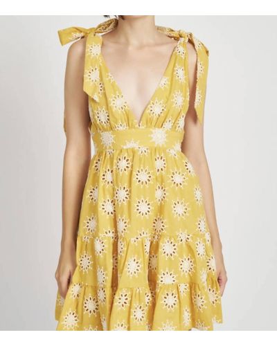 En Saison Embroidered Tiered Mini Dress - Yellow