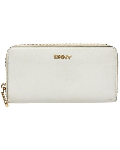 DKNY Saffiano Leather Zip Around Continental Wallet - Natural