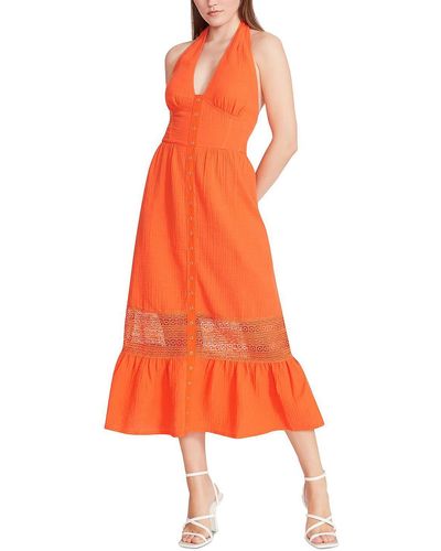 Betsey Johnson Halter Crochet Trim Maxi Dress - Orange