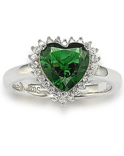 Suzy Levian Sterling Silver Heart-shaped Cubic Zirconia Ring - Green