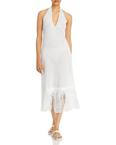 Waimari Levisa Open Stitch Tea-length Halter Dress - White