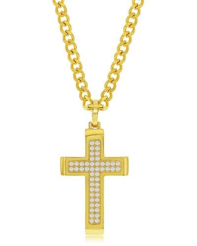 Black Jack Jewelry Stainless Steel Polsihed Cz Cross Necklace - Plated - Metallic
