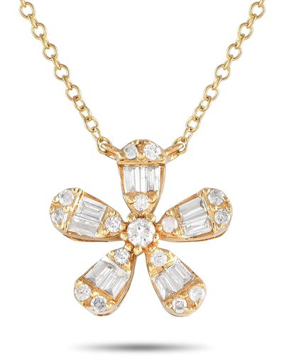 Non-Branded Lb Exclusive 14k Yellow 0.25ct Diamond Flower Necklace Nk01580-y - Metallic