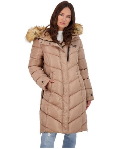 Reebok Long Faux Fur Puffer Coat - Natural