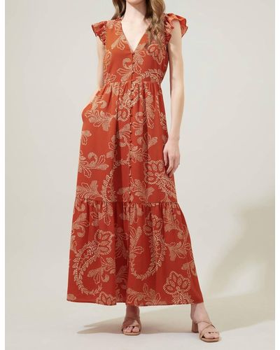 Sugarlips Paisley Maxi Dress In Rust/ivory - Red