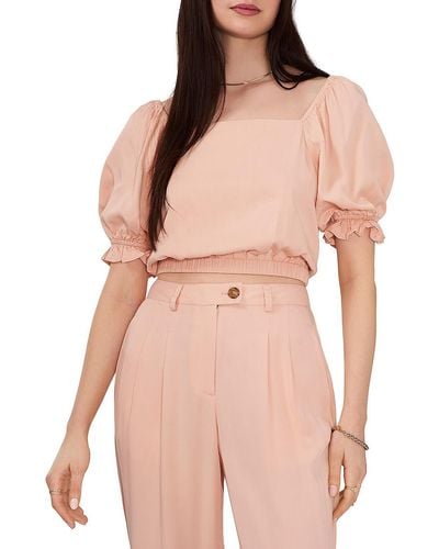 1.STATE Square Neck Puff Sleeve Cropped - Pink