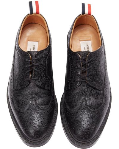Thom Browne Grained Leather Perforated Oxford Brogue Shoes - Black