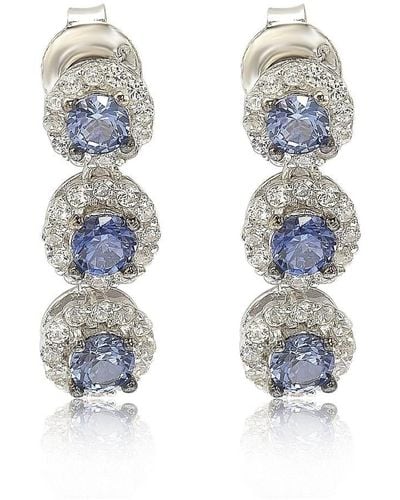 Suzy Levian Sterling Silver Sapphire & Diamond Accent Circle Dangle Earrings - Blue