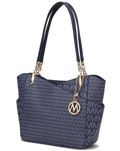 MKF Collection by Mia K Jules M Logo Printed Vegan Leather Tote Bag - Blue