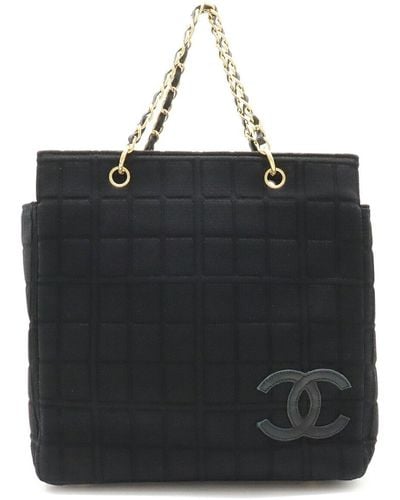 Chanel Chocolate Bar Cotton Shoulder Bag (pre-owned) - Black