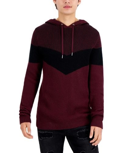 INC Hooded Stripes Hooded Sweater - Red