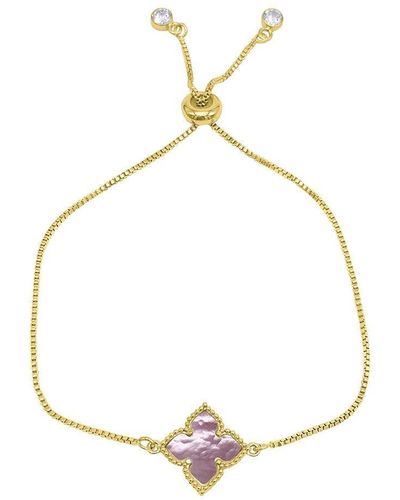 Adornia Four Point Flower Bolo Bracelet Mother Of Pearl Gold - Pink