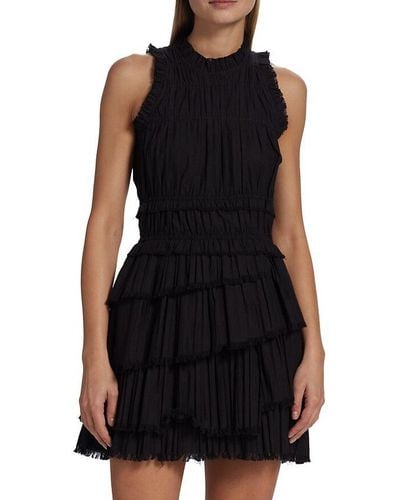 Sea Ny Greir Solid Pleated Sleeveless Mini Dress - Black