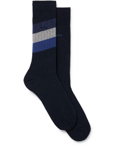 BOSS Two-pack Of Regular-length Stretch-cotton-blend Socks - Blue