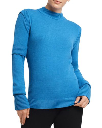 H Halston Long Sleeve Knit Mock Turtleneck Sweater - Blue