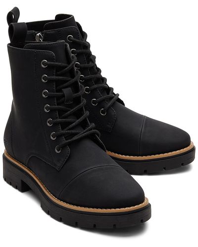 TOMS Alaya Faux Leather Round Toe Combat & Lace-up Boots - Black