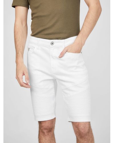 Guess Factory Brendan Moto Denim Shorts - White