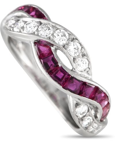 Tiffany & Co. Platinum 0.10 Ct Diamond And 0.85 Ct Ruby Ring Ti04-051524 - Metallic