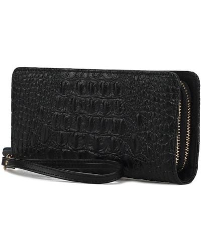 MKF Collection by Mia K Eve Genuine Leather Crocodile-embossed Wristlet Wallet By Mia K. - Black