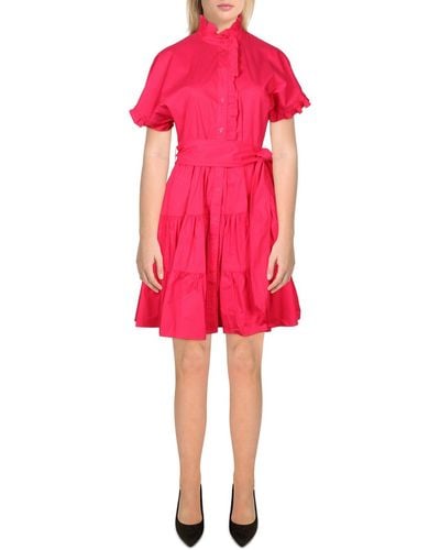 Lauren by Ralph Lauren Cotton Ruffled Trim Shirtdress - Red