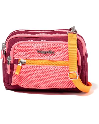Baggallini Triple Zip bagg Small Crossbody Bag - Pink