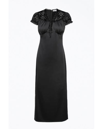 Adelyn Rae Lace-trimmed Satin Midi Dress In Black