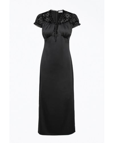 Adelyn Rae Lace-trimmed Satin Midi Dress - Black