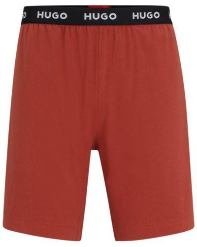 HUGO Stretch-cotton Pajama Shorts With Logo Waistband - Red