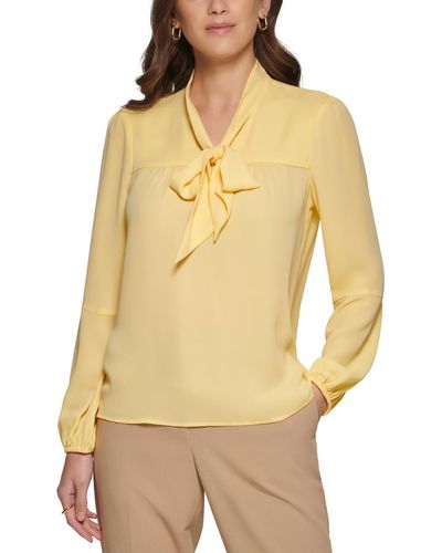 DKNY Drapey Tie-neck Pullover Top - Natural