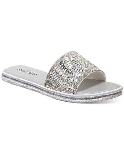 Thalia Sodi Dianna Open Toe Slip On Slide Sandals - Gray