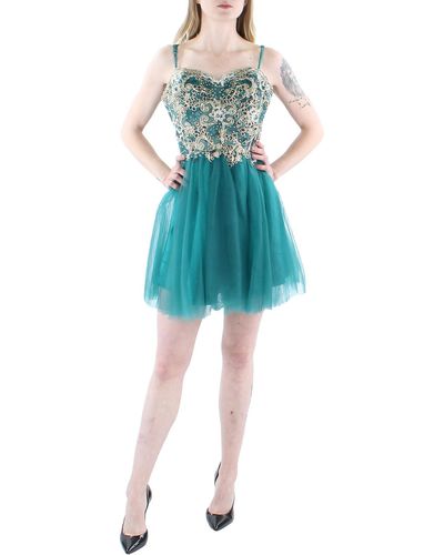 Blondie Nites Juniors Embellished Mini Fit & Flare Dress - Blue