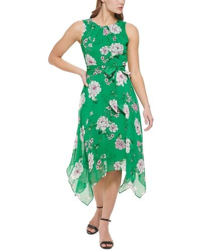 Jessica Howard Petites Floral Print Mid-calf Midi Dress - Green