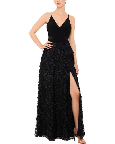 Xscape Mesh Floral Formal Dress - Black