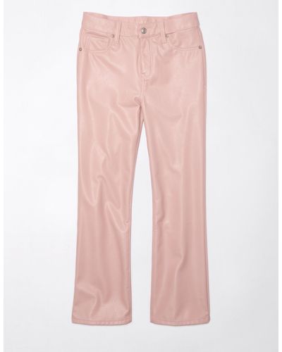 American Eagle Outfitters Ae High-waisted Vegan Leather Kick Bootcut Crop Pant - Pink