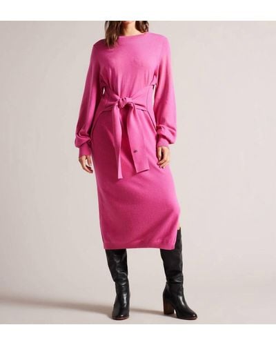 Ted Baker Essya Slouchy Tie Front Midi Knit Sweater Dress - Pink