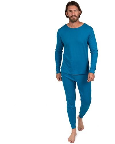 Leveret Two Piece Cotton Pajamas Boho Solid Color - Blue