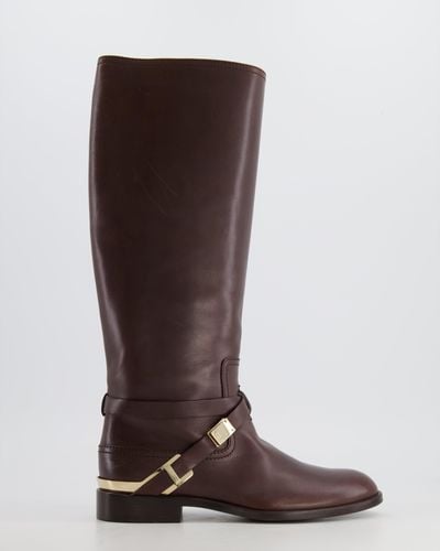 Dior Burgundy Leather Boots With Gold Logo Detail - Brown