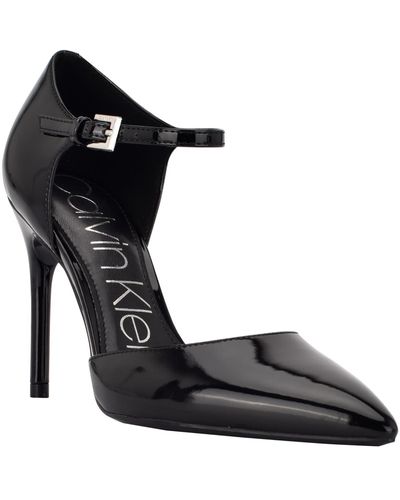 Calvin Klein Dressa Patent Ankle Strap D'orsay Heels - Black
