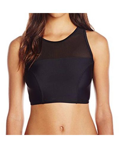 MINKPINK Bottom's Up Sport Crew Neck Mesh Bikini Top - Black