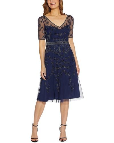 Adrianna Papell Embellished Midi Cocktail And Party Dress - Blue