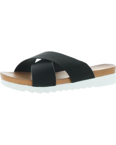 Seven7 Jade Faux Leather Flat Slide Sandals - Black
