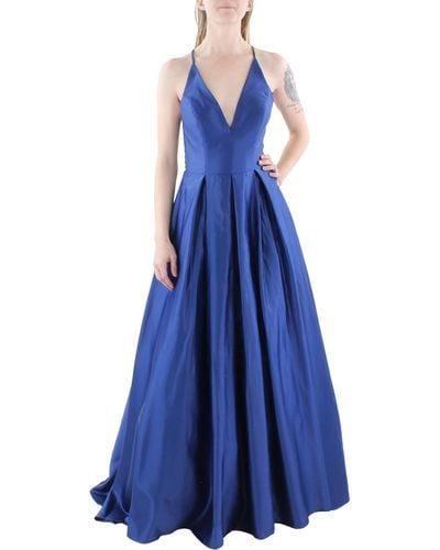 Blondie Nites Juniors V-neck Formal Evening Dress - Blue