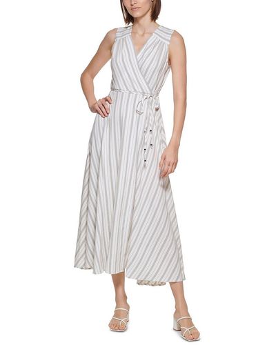 Calvin Klein Striped Long Maxi Dress - White