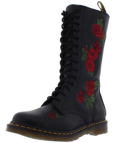 Dr. Martens Vonda Leather Embroidered Mid-calf Boots - Black