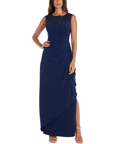 R & M Richards Petites Embellished Long Evening Dress - Blue