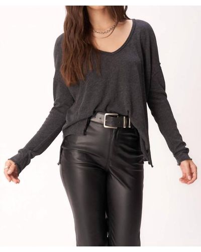Project Social T Mae Textured Relaxed V-neck Long Sleeve - Black