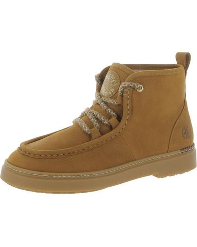 Cole Haan Faux Leather Pull On Combat & Lace-up Boots - Natural