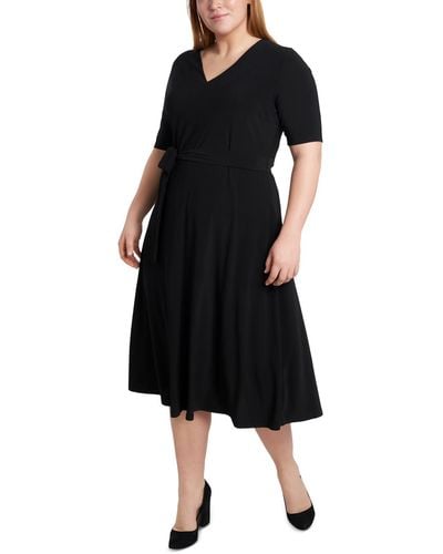 Msk Plus Belted Mid Calf Midi Dress - Black